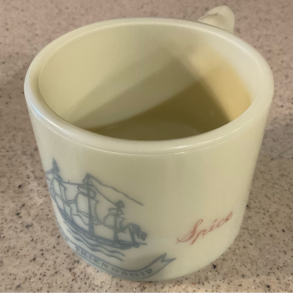 vtg OLD SPICE Shaving Mug Ship Friendship 1940s Marbled Glass Off White Blue +